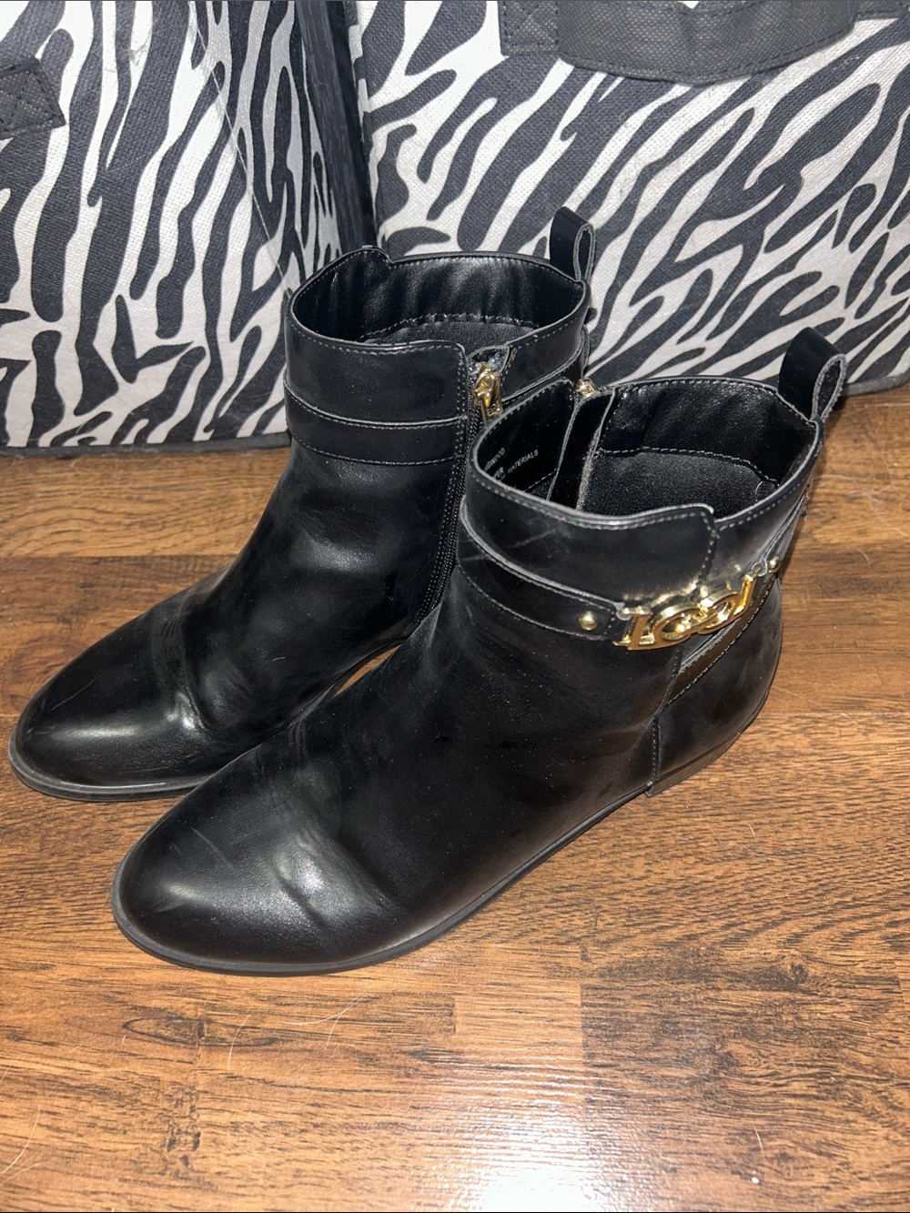 Liz Claiborne Black Ankle Boots with Gold Accent